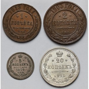 Rosja, Mikołaj II, 1-20 kopiejek 1903-1915 - zestaw (4szt)