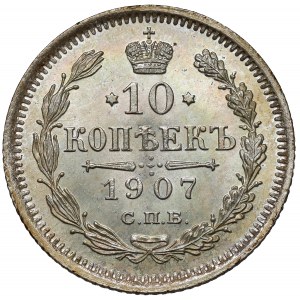 Rosja, Mikołaj II, 10 kopiejek 1907, Petersburg