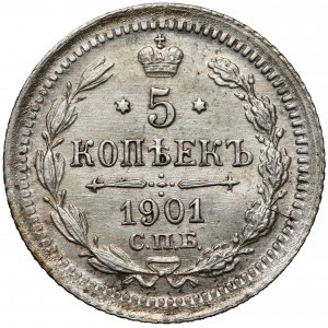 Rosja, Mikołaj II, 5 kopiejek 1901, Petersburg