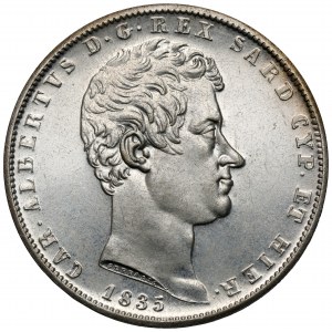 Włochy, Piedmont-Sardinia, Carlo Alberto, 5 lir 1835-P, Genoa