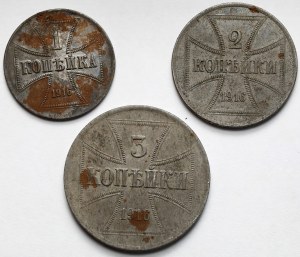 Ober-Ost. 1-3 kopecks 1916-A, Berlin - set (3pcs)