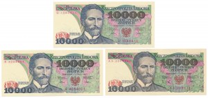 PLN 10,000 1987-1988 - D, R, AS - set (3 pcs)