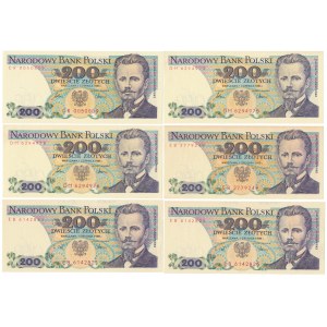 200 zł 1986-1988 - CR, DM EB - zestaw (6szt)