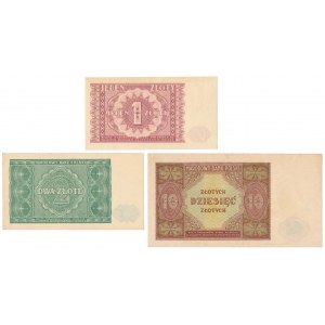 1, 2 i 10 zł 1946 - zestaw (3szt)