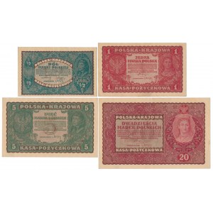 1, 5 i 10 mkp 1919 Sierpień i 1/2 mkp 1920 - zestaw (4szt)