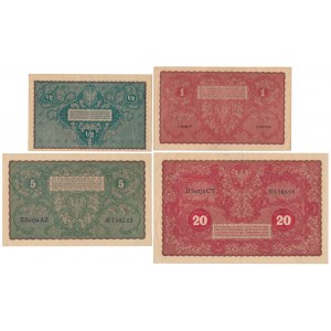 1, 5 i 10 mkp 1919 Sierpień i 1/2 mkp 1920 - zestaw (4szt)
