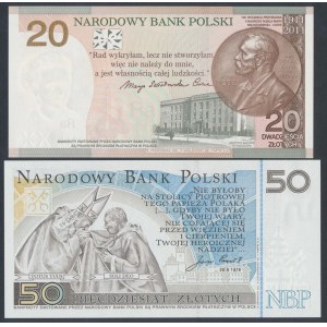 50 zł 2006 Jan Paweł II i 20 zł 2011 M. Skłodowska-Curie - w folderach NBP (2szt)