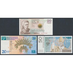 50 zł 2006 Jan Paweł II, 20 zł 2011 M. Skłodowska-Curie, 20 zł 2017 Jasna Góra - w folderach NBP (3szt)