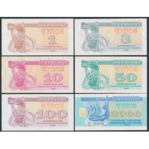 Ukraina, zestaw banknotów z lat 1991-1993 (6szt)