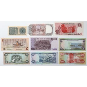 Azja, Ameryka Północna i Południowa, zestaw banknotów (9szt)