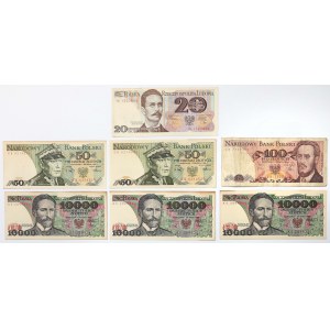 Zestaw 20, 50, 100 i 10.000 zł 1982-1988 (7szt)
