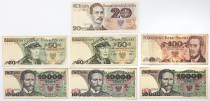 Série de 20, 50, 100 et 10.000 zloty 1982-1988 (7pc)