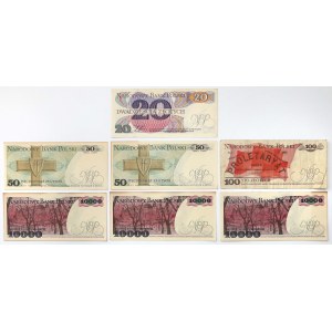 Zestaw 20, 50, 100 i 10.000 zł 1982-1988 (7szt)