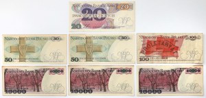 Série de 20, 50, 100 et 10.000 zloty 1982-1988 (7pc)