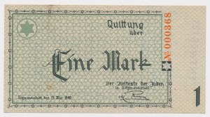 Ghetto de Lodz, 1 marque 1940 - numérotation en 6 chiffres - ENTWERTET - No 000368