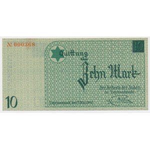 Getto w Łodzi, 10 marek 1940 - ze znakiem wodnym - ENTWERTET - No 000368