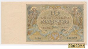 10 złotych 1929 Ser.DA - pierwsza seria rocznika - niski numer 0000023