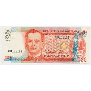 Filipiny, 20 Piso 2007 - SOLID number - 111111
