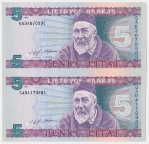 Lithuania, 5 Litai 1993 - uncut 2 pieces