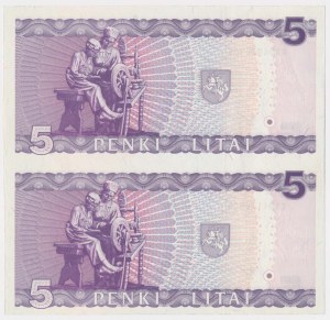 Lithuania, 5 Litai 1993 - uncut 2 pieces
