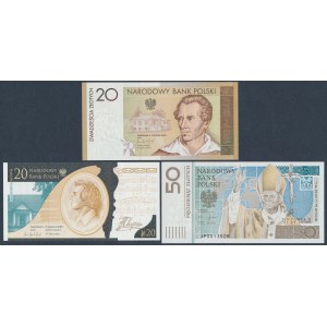 50 zł 2006 JP II, 20 zł 2009 Słowacki i Chopin - w folderach NBP (3szt)