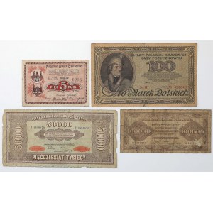 Zestaw marek polskich 1919-1923 + Częstochowa 5 rubli 1915 (4szt)