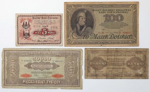Ensemble de marques polonaises 1919-1923 + Częstochowa 5 roubles 1915 (4pc)