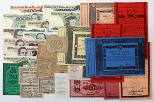 Série de billets de la République populaire de Pologne, 20 zlotys 1931 et reproductions de billets (27 pièces)