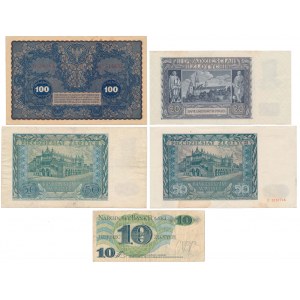 100 mkp 1919 Sierpień, 10 - 50 zł 1940-1982 - zestaw (5szt)