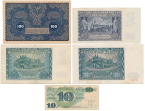 100 mkp 1919 août, 10 - 50 zloty 1940-1982 - set (5 pcs)