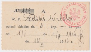 Cercle d'aide aux légionnaires polonais - reçu pour une contribution de 3 kopecks 1916.