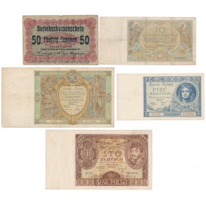 Zestaw 5 - 100 zł 1929-1934 + Poznań 50 kop 1916 (5szt)