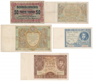 Lot de 5 - 100 zloty 1929-1934 + Poznan 50 kop 1916 (5 pièces)