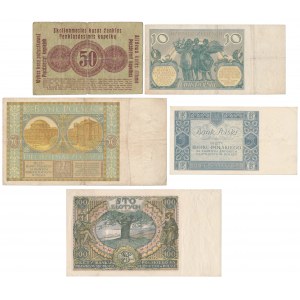 Zestaw 5 - 100 zł 1929-1934 + Poznań 50 kop 1916 (5szt)