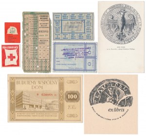 Briques, cartes d'approvisionnement, tickets, ex-libris, etc.