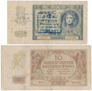10 zlotys 1940 et 5 zlotys 1941 - avec cachet A.K.REGUŁA (2 pièces)