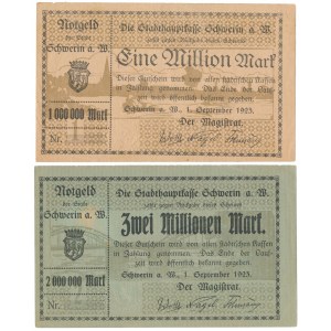 Schwerin a. W. (Skwierzyna), 1 i 2 mln marek 1923 - zestaw (2szt)