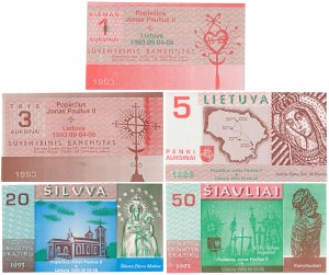 Lituanie, Pèlerinage de Jean-Paul II - 4 au 8 septembre 1993 - set (5pcs)