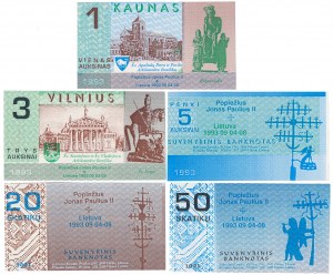 Lituanie, Pèlerinage de Jean-Paul II - 4 au 8 septembre 1993 - set (5pcs)