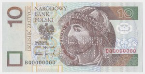 Wzór technologiczny 10 zł 1994 BQ 0000000 z perforacją SPECIMEN OF NO VALUE