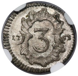 August III Sas, 3 haler 1763 -F, Grünthal