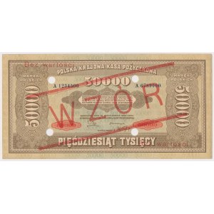 50.000 mkp 1923 - WZÓR - A 1234500 / 6789000 - z perforacją