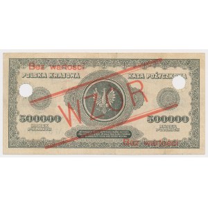 500.000 mkp 1923 - WZÓR - X 012345 / 6789000 - z perforacją