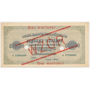 500.000 mkp 1923 - WZÓR - A 1234500 / 6789000 - z perforacją