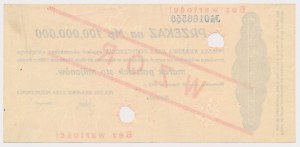 Remittance for 100 million mkp 1923 - MODEL - running numbering