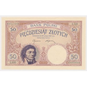 50 złotych 1919 - WZÓR numeracja zerowa - A.000 000000