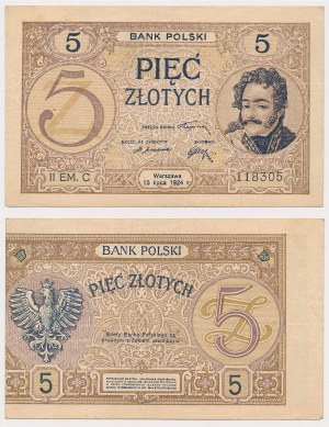 5 zlotys 1924 - II EM. C - impression offset du verso