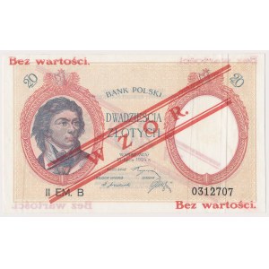 20 złotych 1924 - WZÓR - II EM. B - numer w znaku wodnym na lewym marginesie - 16