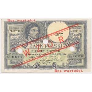 500 złotych 1919 - WZÓR - niski nadruk, z perforacją