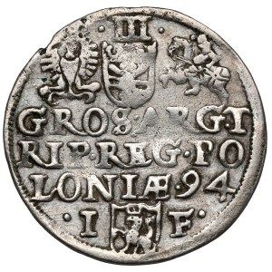 Zygmunt III Waza, Trojak Olkusz 1594 - znak na Aw - RZADKI